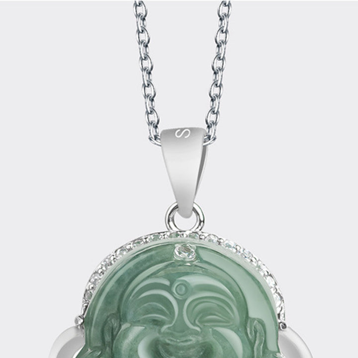 Buddha Stones 925 Srebro Sterlingowe Śmiejący się Budda Jadeit Obfitość Naszyjnik Łańcuszek Wisiorek - image 7