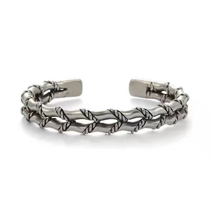 Buddha Stones Vintage Double Layer Bamboo Pattern Luck Cuff Bangle