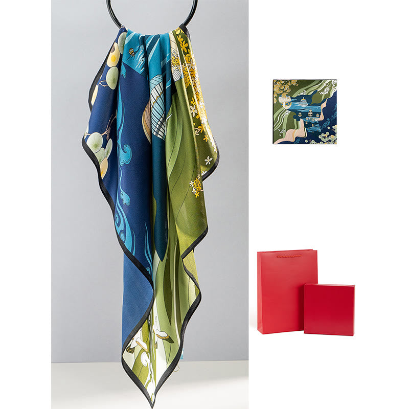 Kamienie Buddha Stones Dżungla Olej Malarstwo Pomyślne Chmury 100% Jedwabny Szalik Morwowy Premium Grade 6A Dwustronny Jedwabny Szalik na Szyję - Balon na ogrzane powietrze - image 25