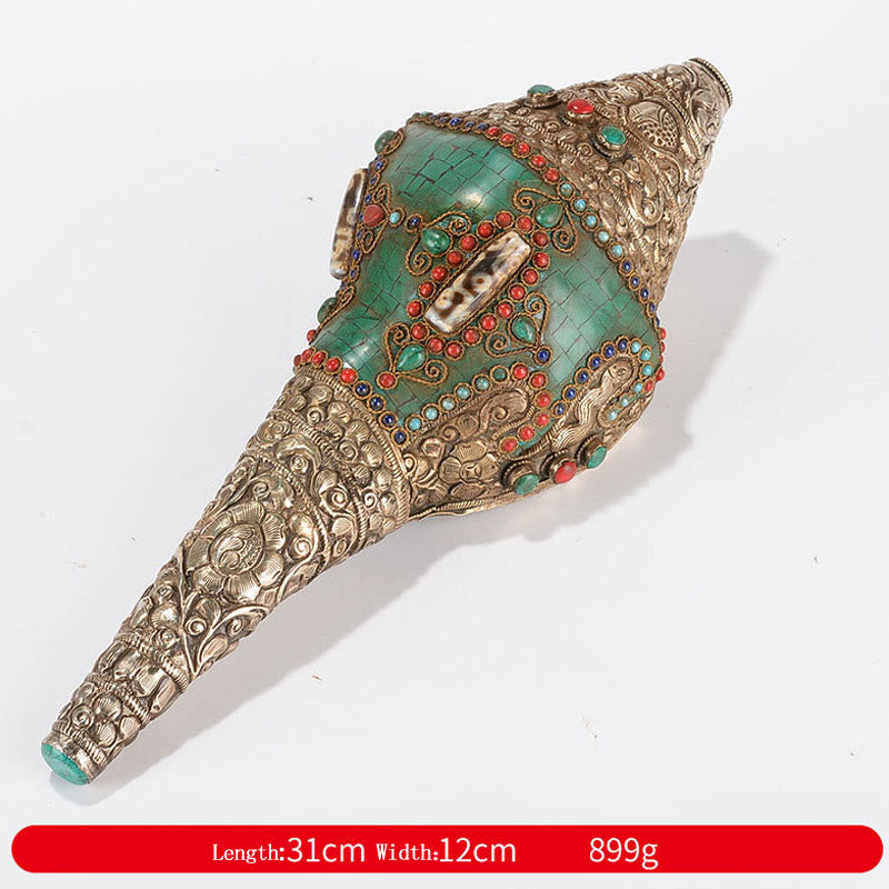 Tybetańska, ręcznie robiona Shankha Om Mani Padme Hum Budda Avalokitesvara turkusowa muszla pozytywna dekoracja - Podwójny Dorje 31*12cm - image 20