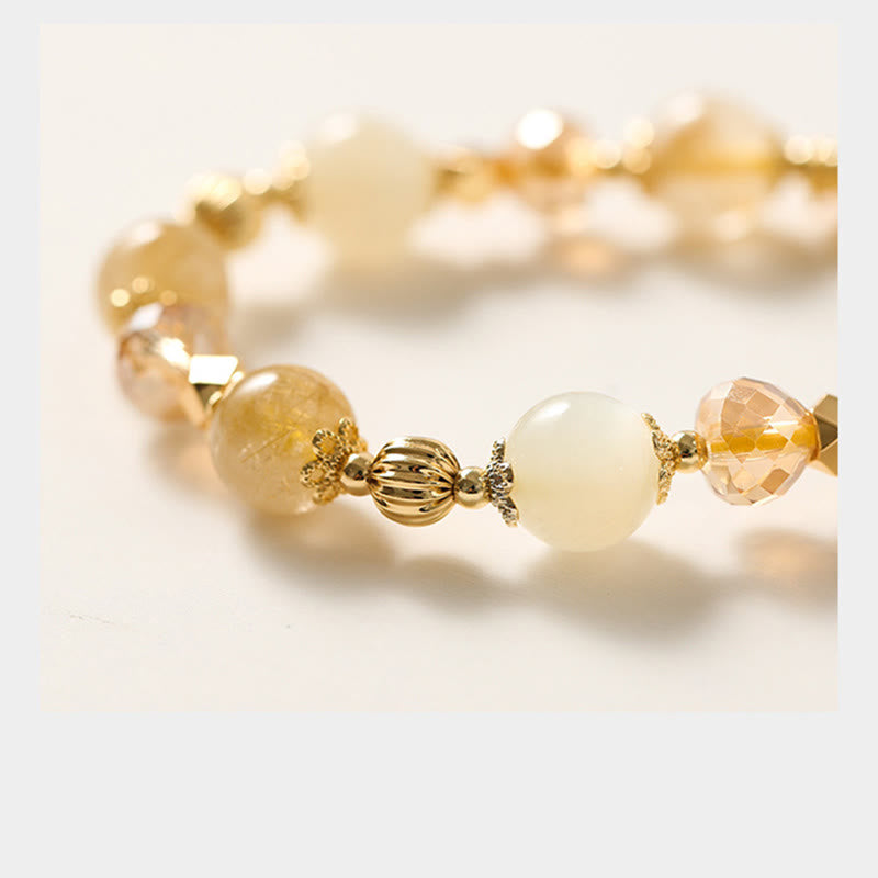 Bransoletka z Buddha Stones 14K pozłacana złotym rutylowym kwarcem Wealth Bell Lucky Fortune Charm