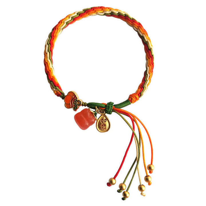 Bransoletka ze sznurka z węzłem warkoczowym i Buddha Stones Persimmon Red Agat Strength Reincarnation