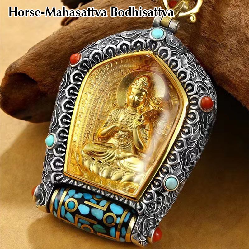Tybetański chiński zodiak natalny budda thangka dobrobyt obrotowy naszyjnik z koralików dzi wisior - Koń-Mahasattwa Bodhisattwa - image 8