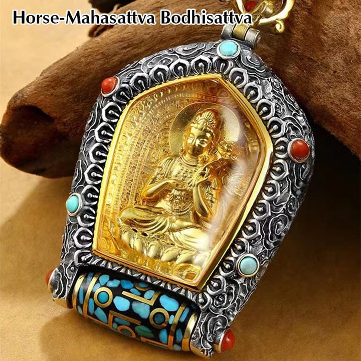Tybetański chiński zodiak natalny budda thangka dobrobyt obrotowy naszyjnik z koralików dzi wisior - Koń-Mahasattwa Bodhisattwa - image 8