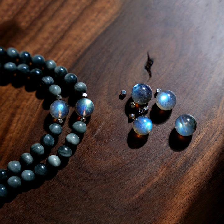 Buddha Stones 925 Srebro Sterling 108 Koraliki Mala Kamień Orle Oko Kamień Księżycowy Pozytywna Bransoletka