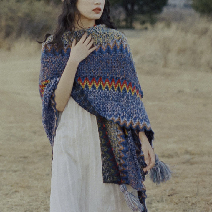 Buddha Stones Tybetański Szal Miękki Ciepły Robiony Na Drutach Płaszcz Zimowy Tybetański Szal Z Frędzlami - image 11