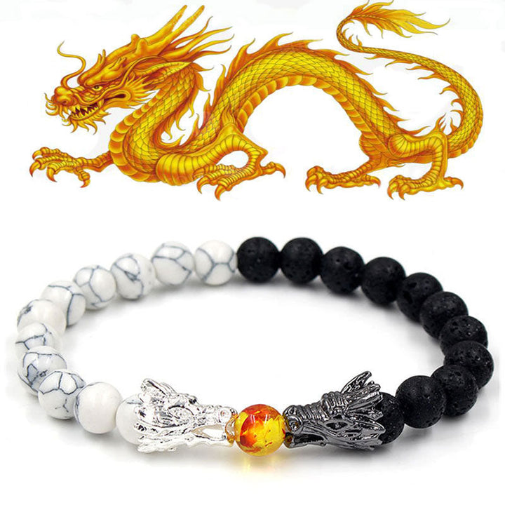 Bransoletka z koralików Buddha Stones White Turquoise Lava Rock Dragon Blessing