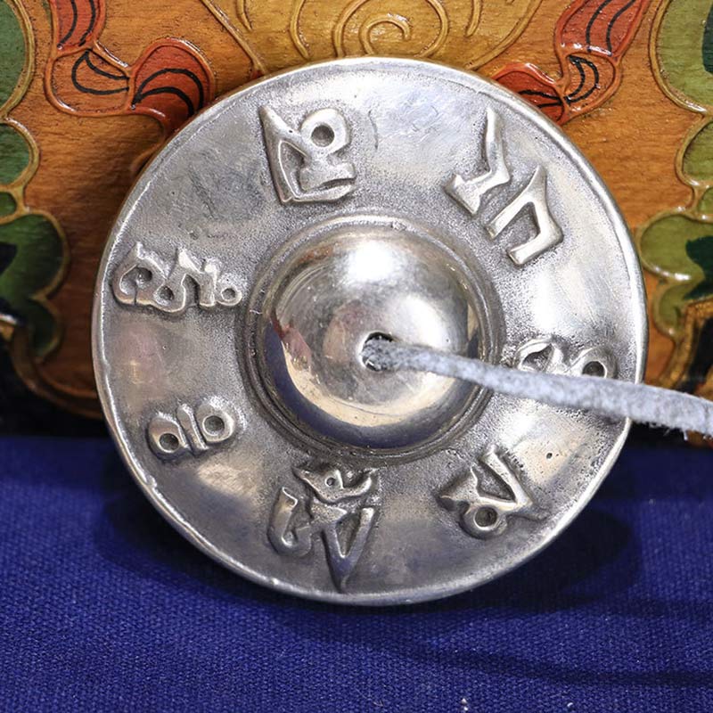Buddha Stones Tybetański Dzwon Tingsha Sześć Prawdziwych Słów Biała Miedź Uzdrawiająca Dekoracja