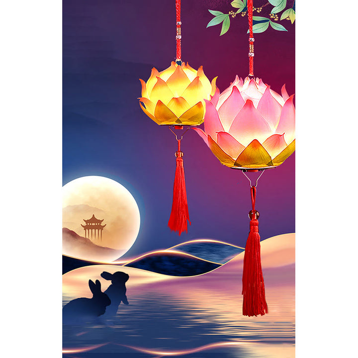 Buddha Stones DIY Kwiat Lotosu Smok Latarnia Lampa Tassel Dekoracja