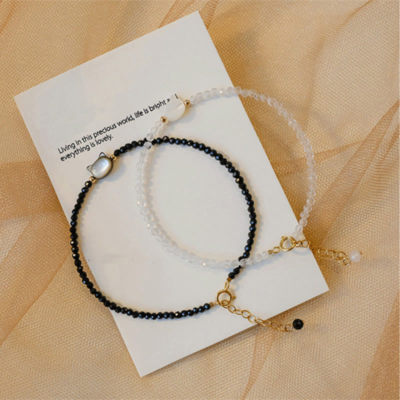 Buddha Stones 14K pozłacane Czarny Spinel Biały Kryształ Słodki Kot Tridacna Kamień Uzdrawiająca Bransoletka - image 16