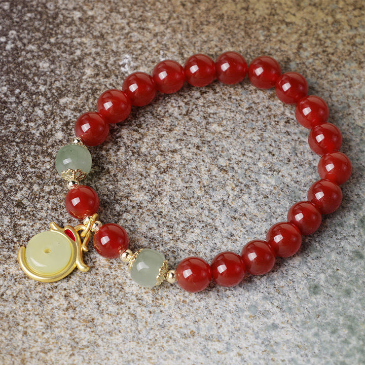 Buddha Stones Rok Smoka Czerwony Agat Jadeit Klamra Pokoju Fu Charakter Bransoletka Sukcesu