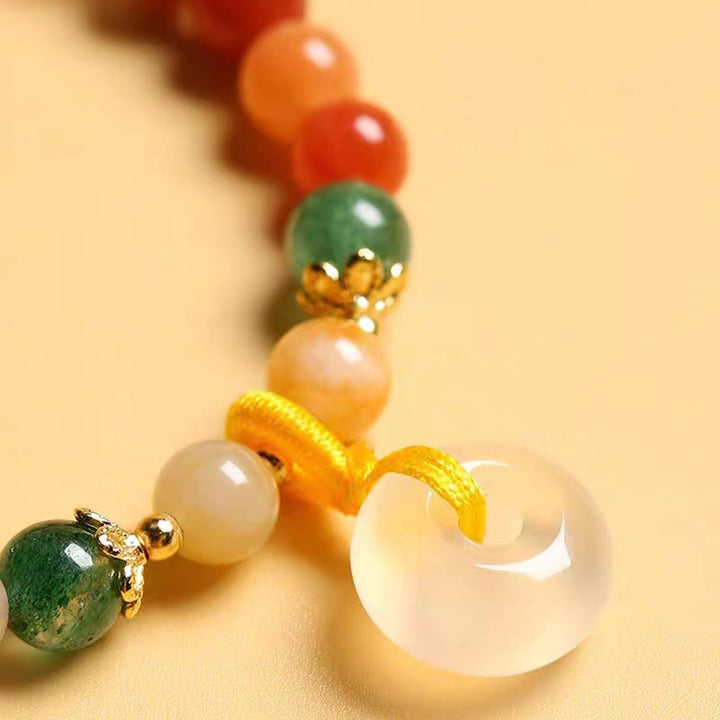 Buddha Stones 14K pozłacane Kolorowy Złoty Jedwabny Jadeit Zapięcie Pokoju Bransoletka Bogactwa