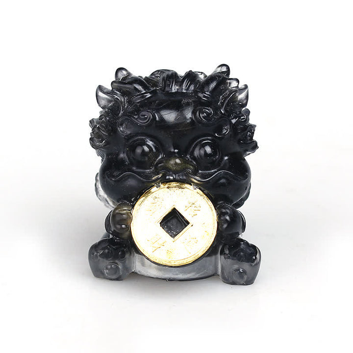 Buddha Stones Ręcznie Robione Słodkie PiXiu Złota Moneta Kryształ Fengshui Energia Bogactwo Fortuna Dekoracja Domu - Czarny obsydian (odpędza złe duchy ♥ochrona) - image 3