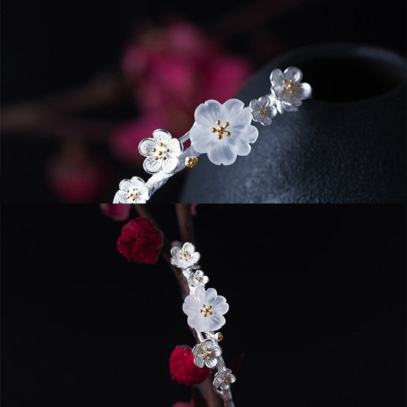 Bransoletka Buddha Stones 925 Sterling Silver Plum Flower Blessing z regulacją