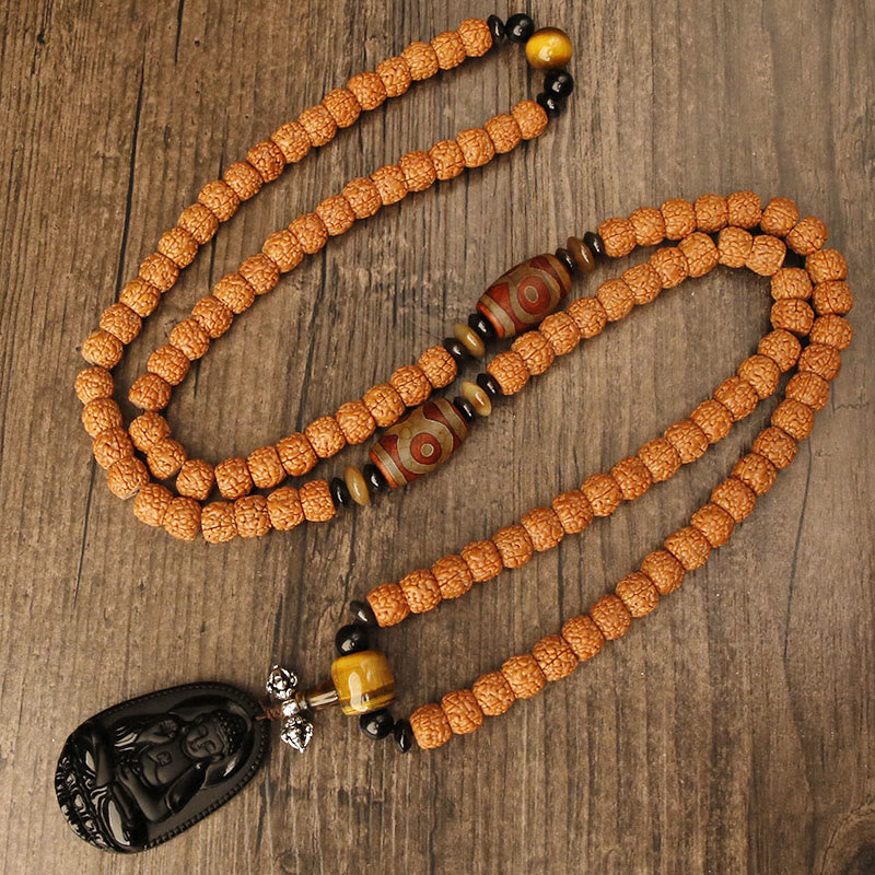 Tybet 108 Mala Beads Rudraksha Bodhi Seed Chinese Zodiac Natal Buddha Wealth Charm Bracelet