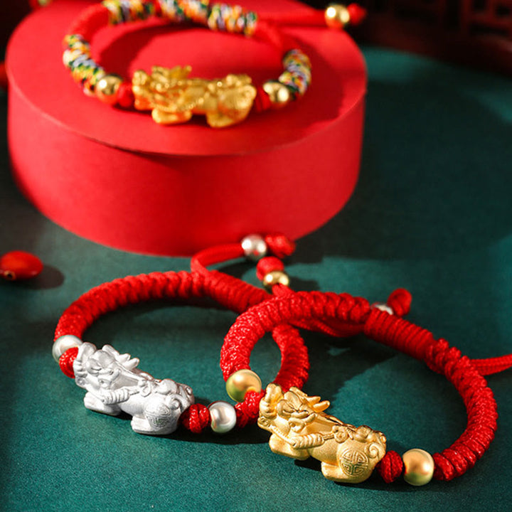 Buddha Stones 999 Srebro Sterlingowe PiXiu Wealth King Kong Knot String Braided Bransoletka dla dzieci i młodzieży