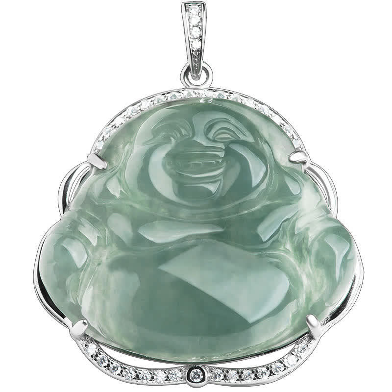 Buddha Stones 925 Srebro Sterlingowe Śmiejący się Budda Naturalny Jadeit Naszyjnik Szczęścia Łańcuszek Wisiorek - image 5