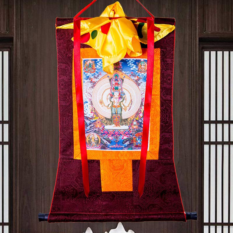 Buddha Stones Tybetańskie Tysiącręki Awalokiteśwara Oprawione Thangka Błogosławieństwo Dekoracja - image 8