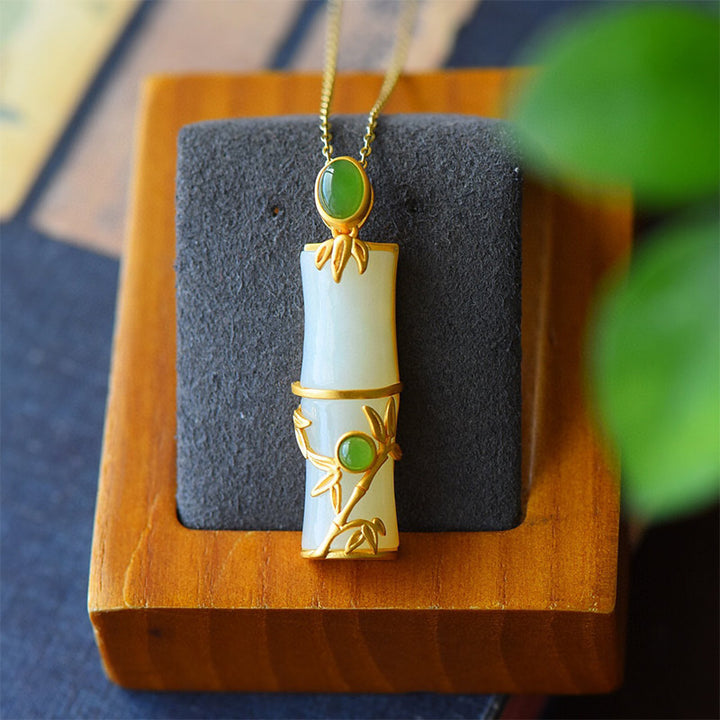 Buddha Stones Biały Jadeit Cyjan Jadeit Bambus Ochrona Naszyjnik Wisiorek