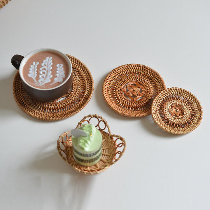 Ceramiczny Kwiatowy Wzór Rattanowy Podkładka Pod Kubek Pod Filiżankę - image 1