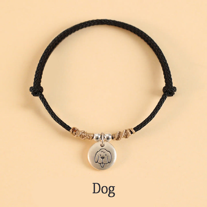 Buddha Stones Ręcznie robione 999 Srebro Sterling Rok Smoka Uroczy Chiński Zodiak Szczęście Pleciona Bransoletka