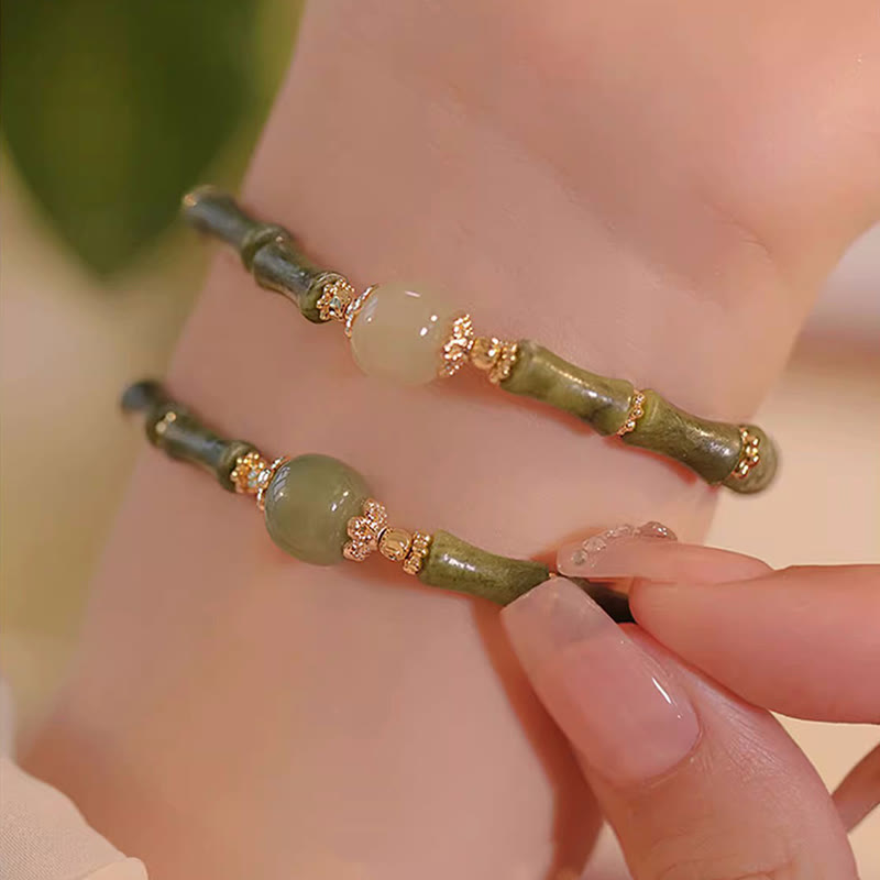 Buddha Stones 14K Miedziowane Peridot Hetian Jade Wzór Bambusa Bransoletka Szczęścia