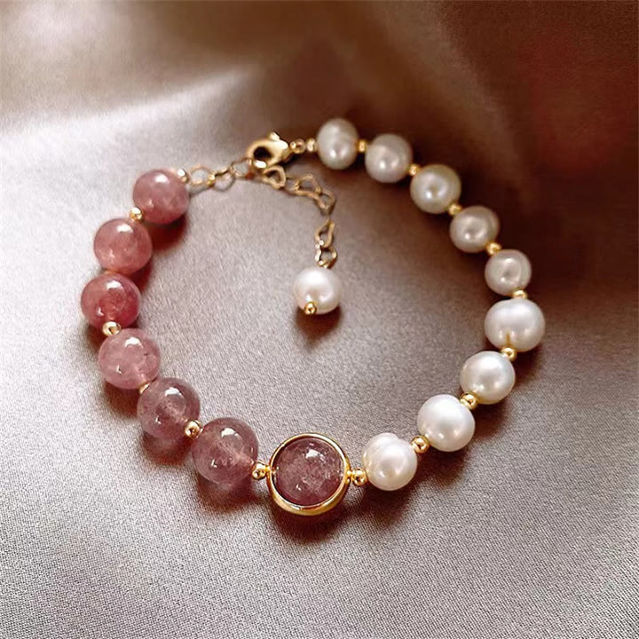 Naturalna bransoletka z pereł kwarcowych truskawkowych Love Positive Chain
