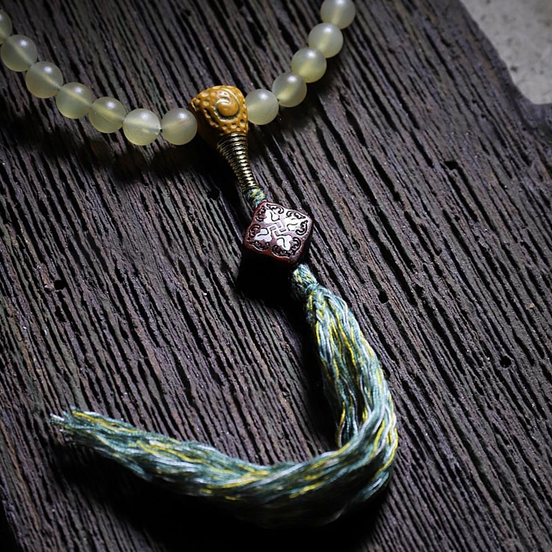 Buddha Stones 108 Mala Koraliki Tybetański Owczy Róg Bursztyn Bransoletka Szczęścia