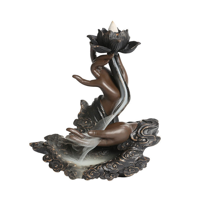 Buddha Stones Lotos Ręka Buddy Pomyślne chmury Wzór Medytacja Żywica Cofanie Kadzidełko