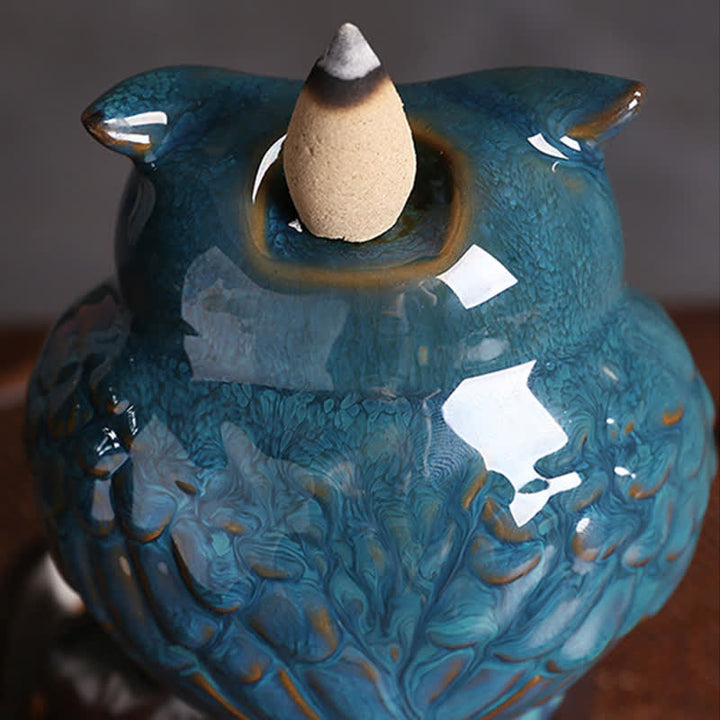 Buddha Stones Słodka Sowa Ceramiczna Fontanna Dymna Z Przepływem Wstecznym Medytacja Uzdrawiająca Kadzielnica Dekoracja