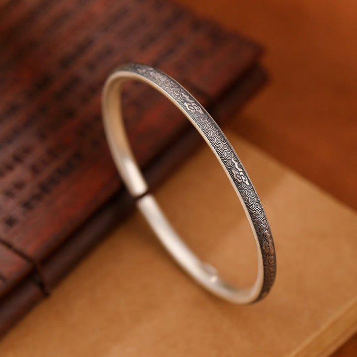 Buddha Stones Vintage 999 Srebro Sterlingowe Pomyślny Projekt Chmur Bransoletka Szczęścia Bangle - Srebro próby 999 - image 0