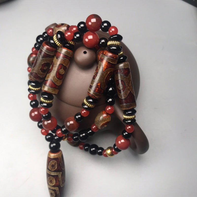 Buddha Stones Dziewięciooki Dzi Koralik Czerwony Agat Bogactwo Zdrowie