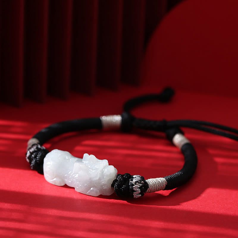 Bransoletka z plecionego sznurka z Buddha Stones wykonana ręcznie z naturalnego jadeitu PiXiu Luck Prosperity