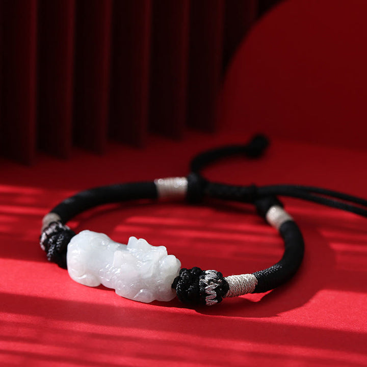 Bransoletka z plecionego sznurka z Buddha Stones wykonana ręcznie z naturalnego jadeitu PiXiu Luck Prosperity