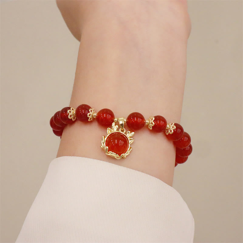 Buddha Stones Rok Smoka Czerwony Agat Jadeit Klamra Pokoju Fu Charakter Bransoletka Sukcesu