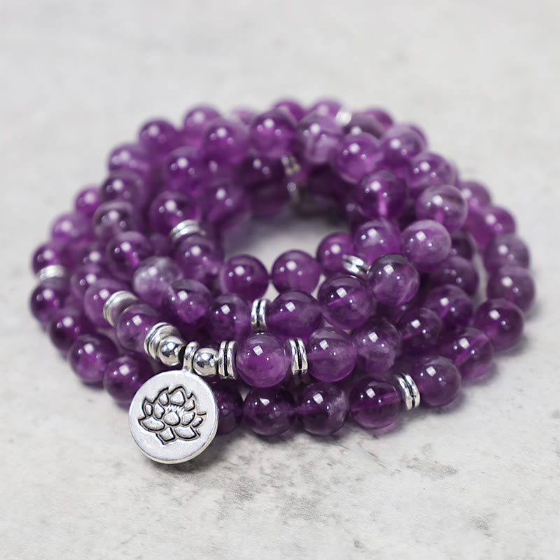 Bransoletka oczyszczająca Mala z Buddha Stones Naturalny Ametyst