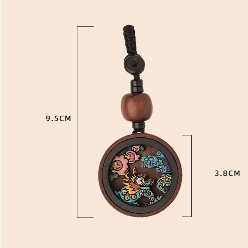 Buddha Stones Rok Smoka Malowane Ręcznie Chińskie Zodiak Palisander Rzeźbiony Spokojny Brelok