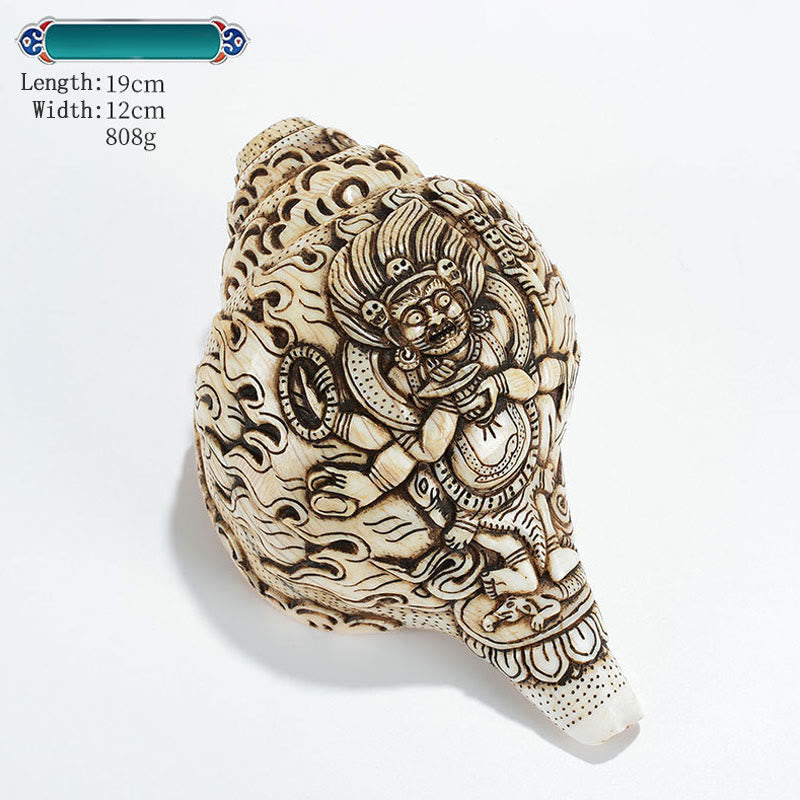 Tybetańska, ręcznie grawerowana dekoracja buddy Shankha Awalokiteśwary z muszli - Shadbhuja Mahakala 19*12cm - image 28