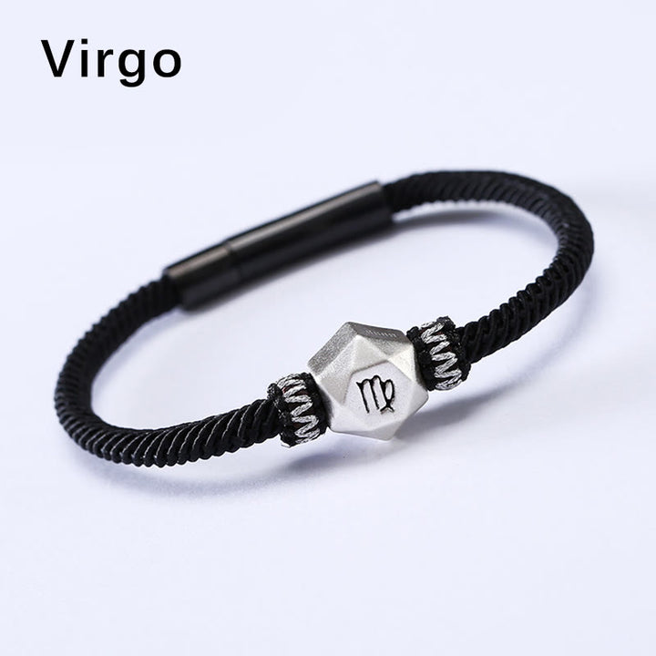 Buddha Stones 999 Srebro Sterling 12 Konstelacji Zodiaku Ochrona Ręcznie Robiona Bransoletka Sznurkowa