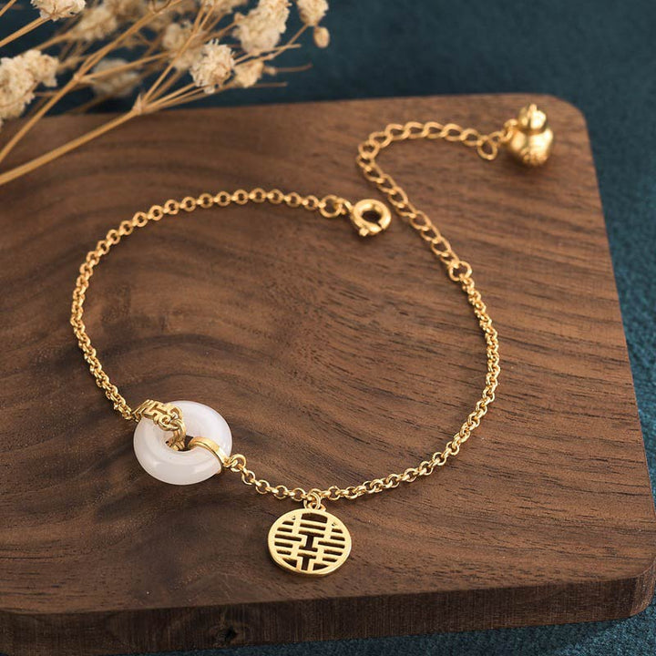 Bransoletka z białego jadeitu z Buddha Stones, podwójne szczęście i fortuna