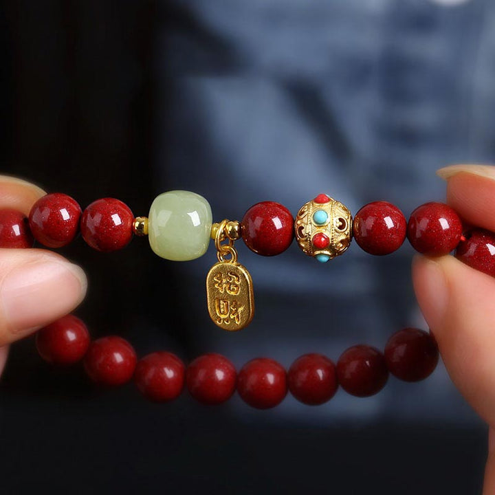 Bransoletka z Buddha Stones Cinnabar Green Aventurine Fortune Protection Charm