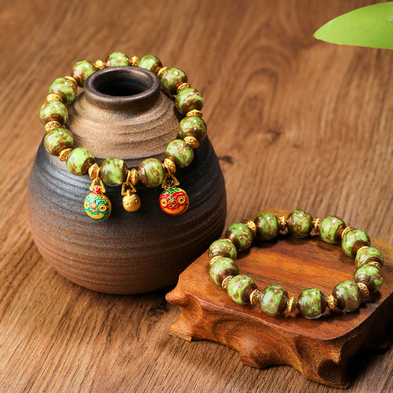 Buddha Stones Złota Połykająca Bestia Rodzina Charm Liuli Szklane Koraliki Bransoletka Fortuna - image 12