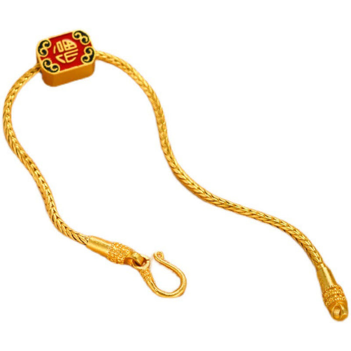 Buddha Stones Tybetańskie 18K Złoto Om Mani Padme Hum Szczęście Koi Ryba Fu Charakter Sztabka Miedziana Moneta Bransoletka Pokoju