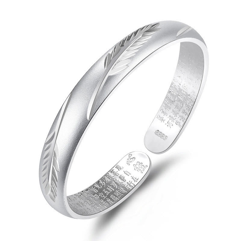Buddha Stones Pióro Sutra Serca Grawerowany Wzór Bogactwo Miedziana Bransoletka Mankietowa Bangle