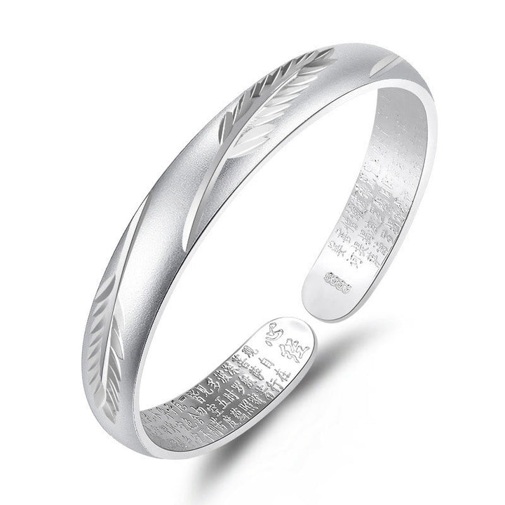 Buddha Stones Pióro Sutra Serca Grawerowany Wzór Bogactwo Miedziana Bransoletka Mankietowa Bangle