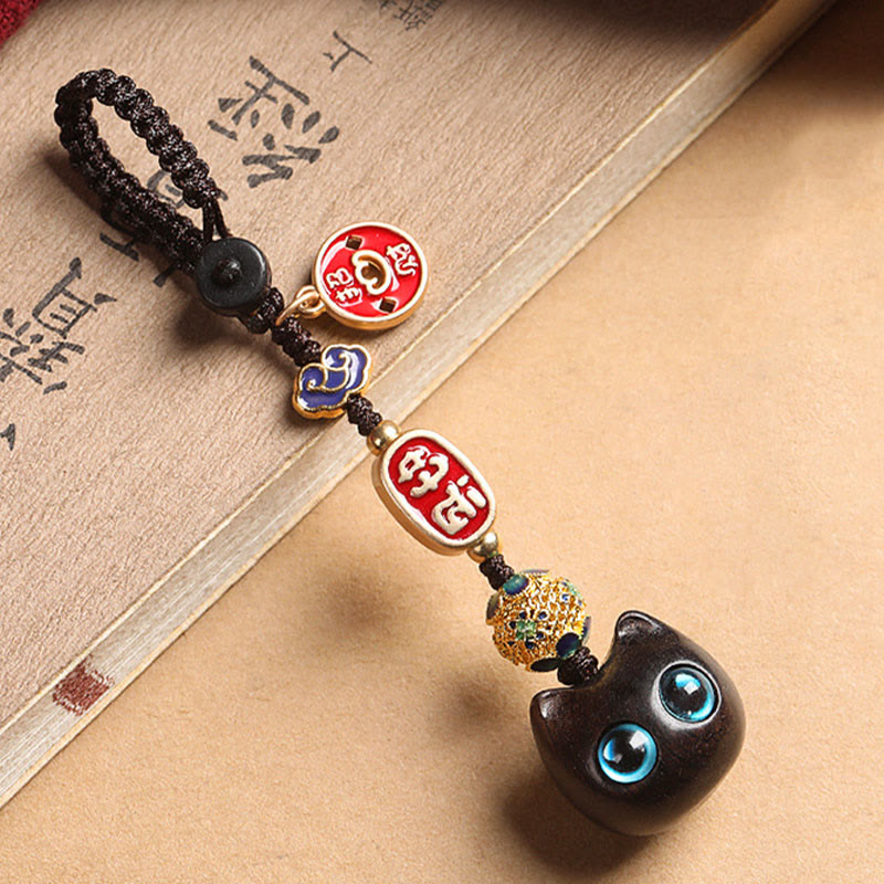 Buddha Stones Drewno Hebanowe Szczęśliwy Kot Pomyślny Chmura Pokój Brelok Telefon Wiszący Dekoracja - image 11