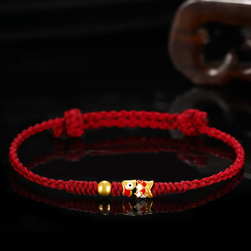 Bransoletka z ręcznie plecionego sznurka z Buddha Stones 999 złota, ryba Koi, szczęście
