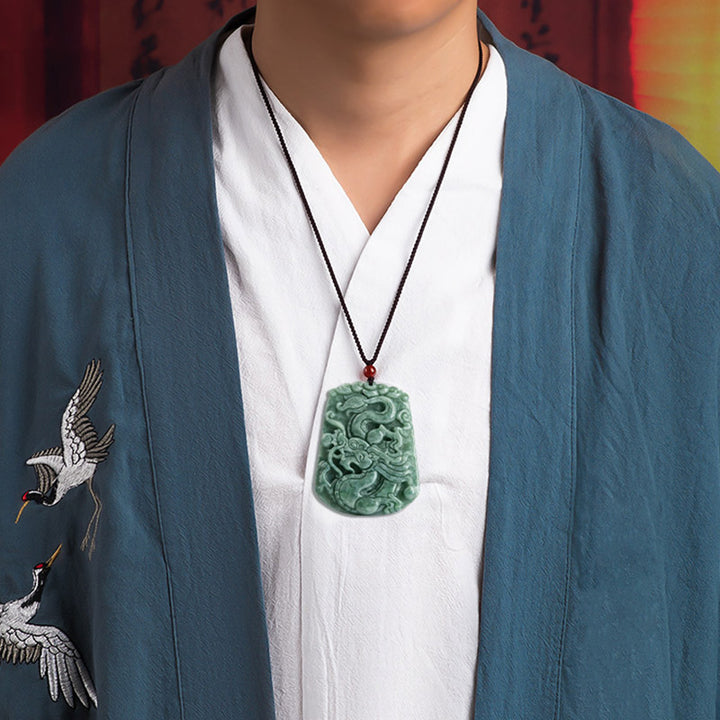Buddha Stones Chiński Zodiak Smok Jade Siła Naszyjnik Wisiorek Sznurek