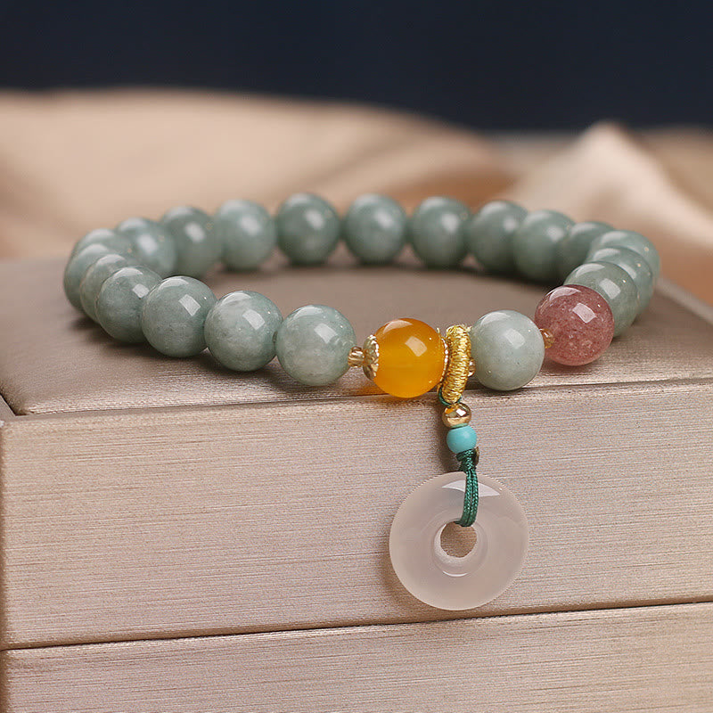 Buddha Stones Naturalny Jadeit Kwarc Truskawkowy Koralik Bransoletka Peace Buckle Prosperity