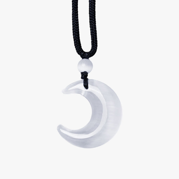 Buddha Stones Naturalny Srebrny Połysk Obsydian Selenit Kryształ Półksiężyc Yin Yang Para Ochrona Naszyjnik Wisiorek - image 15